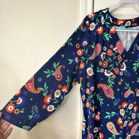1X Croft & Barrow Beautiful Colorful Navy W Bright Flowers Midi Shirt Dress - Picture 4 of 10